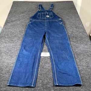 Round House Bib Overalls Mens 38x30 Blue Denim Cotton Workwear Adjustable Straps